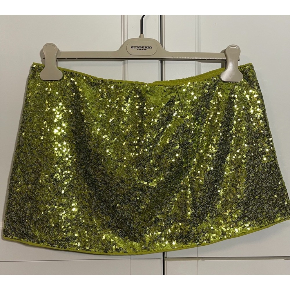 Shein Lime Green Sequin corset top Lace Up Back Festival Party Size Large 8/10
